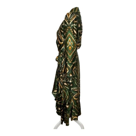 Farm Rio Pineapple Ikat Asymmetric Hem Wrap Dress Beaded Small - Picture 4 of 14